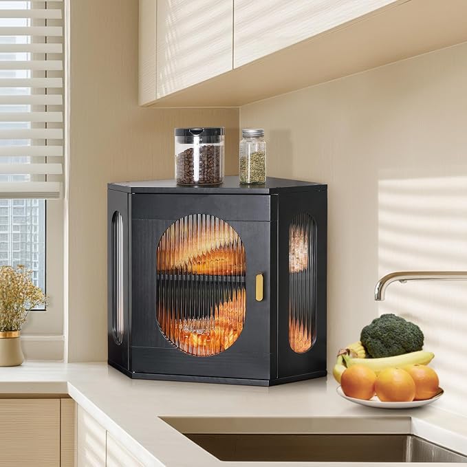Sunhoo Bread Box for Kitchen Countertop Corner Bread Storage Wooden Breadbox Container 2 Layer Bread Holder Keeper Large Farmhouse Bread Bin Shelf for Homemade Pantry Vintage Acrylic Window(Black) - Image 7