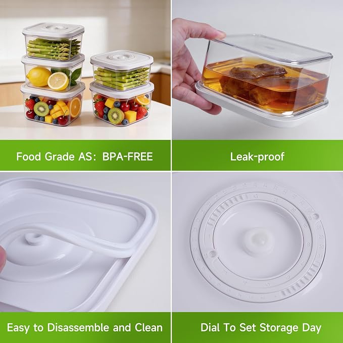 Vixino Vacuum Seal Containers, 3Pcs Reusable Food Storage Containers with Lids for Meal Prep and Freezer, BPA-Free，Microwave Safe，Leak-proof, Airtight (Vacuum Sealer Not Included) - Image 6