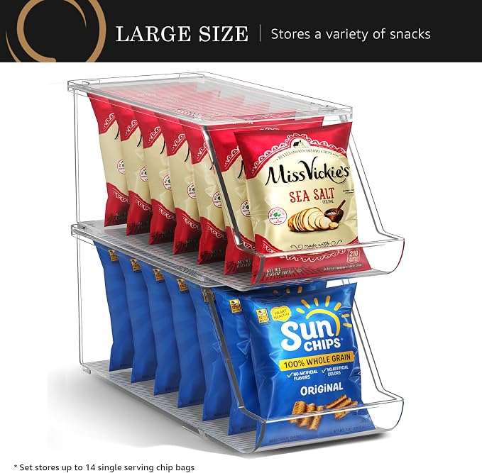 Sorbus Stackable Snack Organizer Bins Open Front – Clear Pantry Storage Bins for Chips, Snacks & Food Pouches – Kitchen Pantry Organizer (2 Pack) | Open Front, Clear, For Chips, Snacks & Food Pouches, Pantry Storage - Image 7