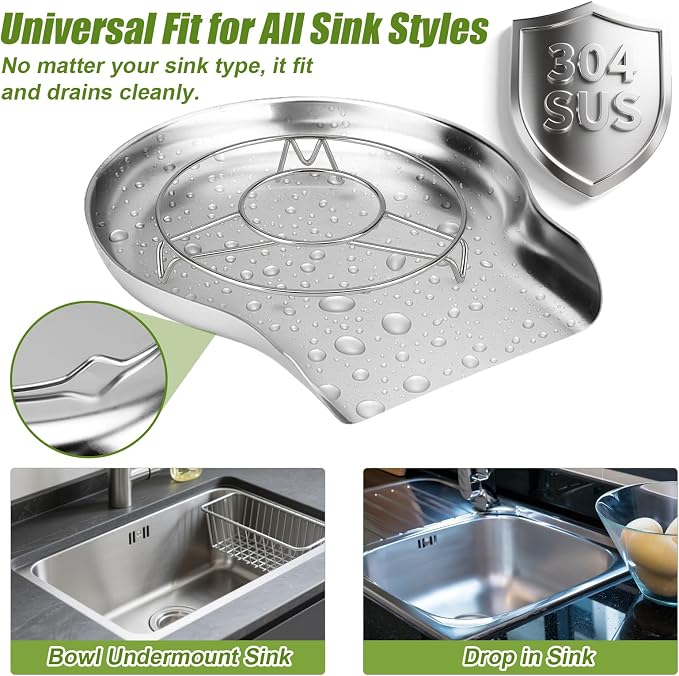 Palksky Colander and Strainer Self Drainer Base Plate Stainless Steel for Kitchen, Metal Countertop Draining Tray for Pasta Rice Noodle Fruit Veggie Food Strainer & Ceramic Colander - Image 7