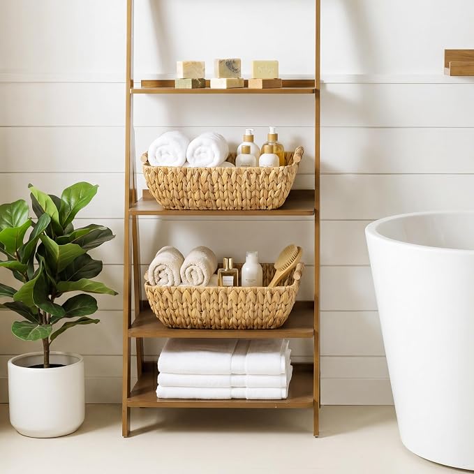 StorageWorks Hand-Woven Storage Baskets with Wooden Handles, Water Hyacinth Wicker Baskets for Organizing, 2 Pack - Image 2