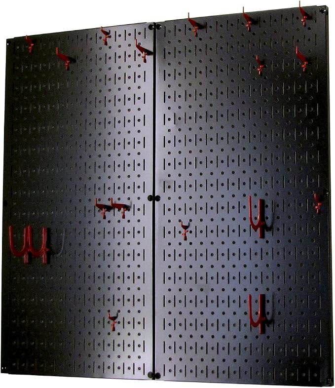 Wall Control Kitchen Pegboard Organizer Pots and Pans Pegboard Pack Storage and Organization Kit with Black Wall Board and Red Accessories - Image 2