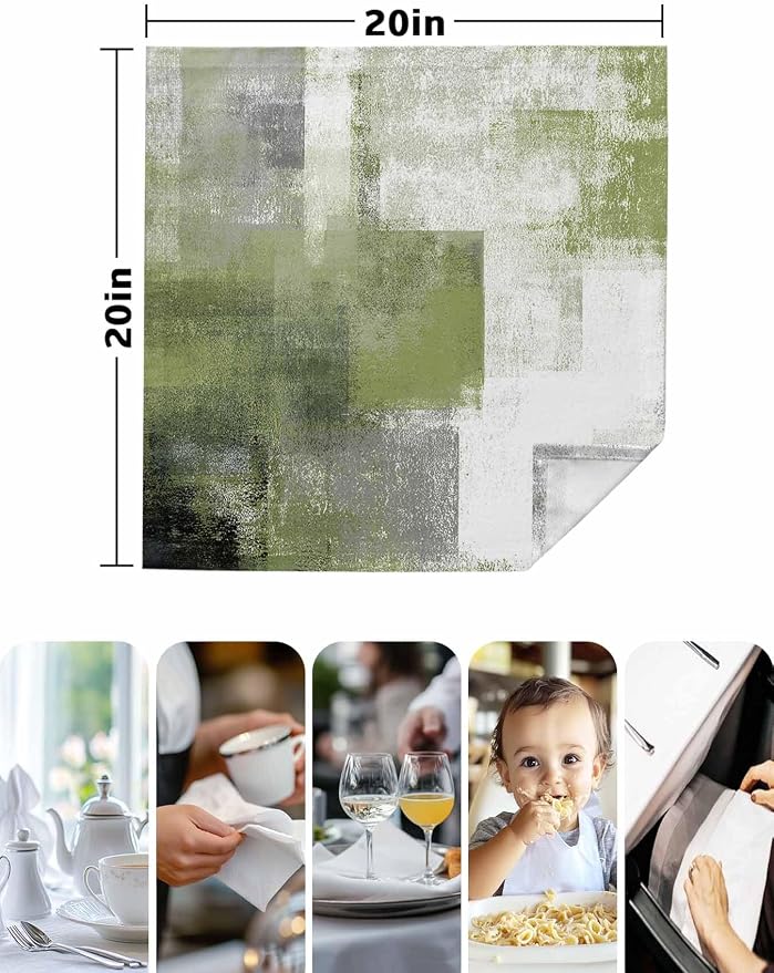 Sage Green Ombre Paint Cloth Napkins Washable Set of 6, 20 x 20 Inch Reusable Vintage Shabby Abstract Art Dinner Table Napkins Cloth Bulk for Weddings Kitchen Restaurants Hotel Events Parties - Image 5