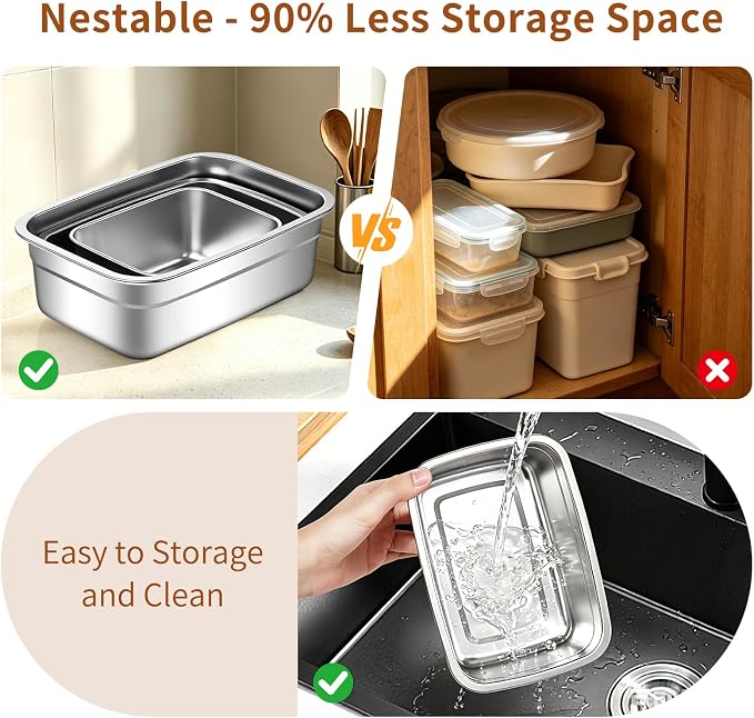 Stainless Steel Food Storage Containers Set of 10,Airtight Leakproof Meal Prep Containers with Lids, Reusable Stackable Lunch Boxes for Food Organization, Freezer & Dishwasher Safe - Image 6