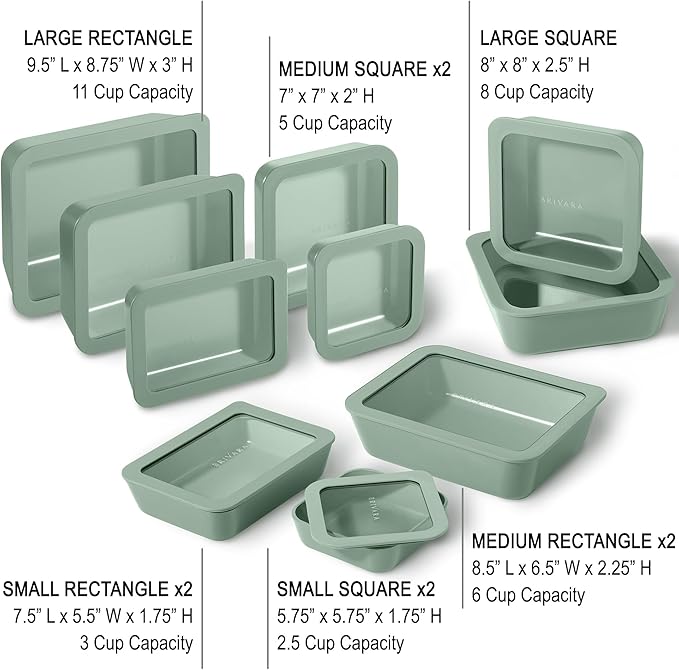 20-Piece Glass Food Storage Containers Set with Lids (10 Containers + 10 Lids) | Microwave-Safe Airtight Seal, Oven-Safe Ceramic-Coated Glass | Zero Plastic, No PFAS/PFOA/BPA [Willow] - Image 2