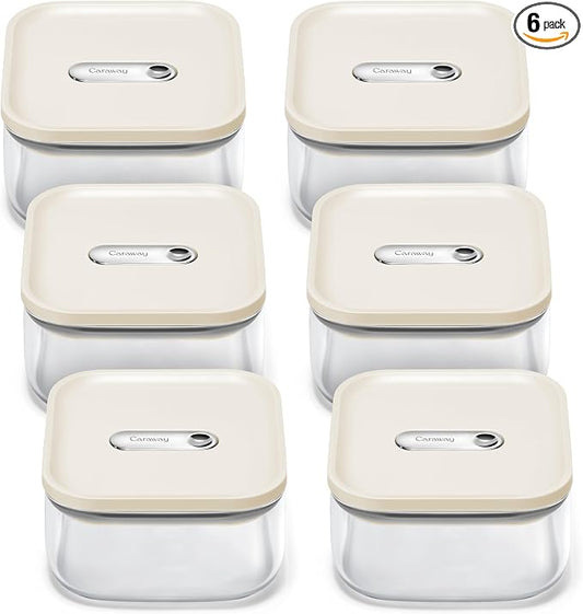 Caraway 1 qt Glass Airtight Food Storage Containers with Lids | Non-Toxic, Stackable, Space-Saving Airtight Containers for Pantry, Dry Goods, 6 Pack, Cream by Unknown