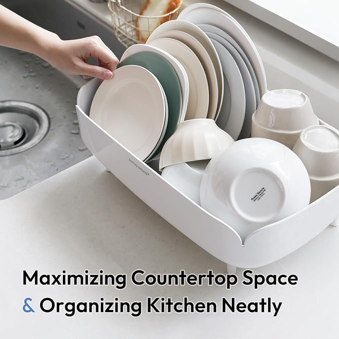 Split-Design Small Dish Drying Rack 9.5'' × 15.9'' × 4.9'' - White | Space-Saving Dish Drainer for Small Kitchen Countertops, Ideal for 1–2 Person Households or as a Secondary Rack - Image 8
