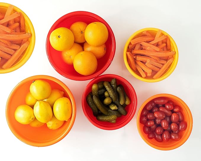 Stephanie Imports Made in USA 6-Piece Set of Prep & Store Plastic Bowls with Clear Lids (BPA-Free and Dishwasher Safe) - Orange, Red and Yellow - Image 7