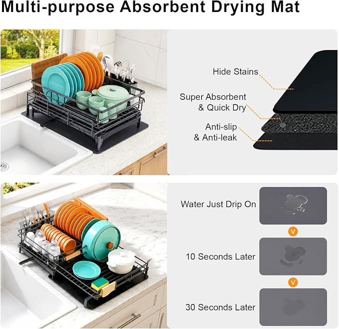 4-in-1 Expandable Dish Drying Rack, Modular Organizer, Rustproof | Extra Large Dish Racks for Kitchen Counter, Tool-Free Dish Drainer with Self-Draining Tray, Foldable Over the Sink Dish Rack - Image 6