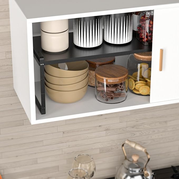 SANNO 3-Shelf Expandable Kitchen Organizer, Sturdy Metal Shelves, Stackable Counter Shelves, 16.54-27.17 inches Long, 60 lbs Weight Capacity - Image 8