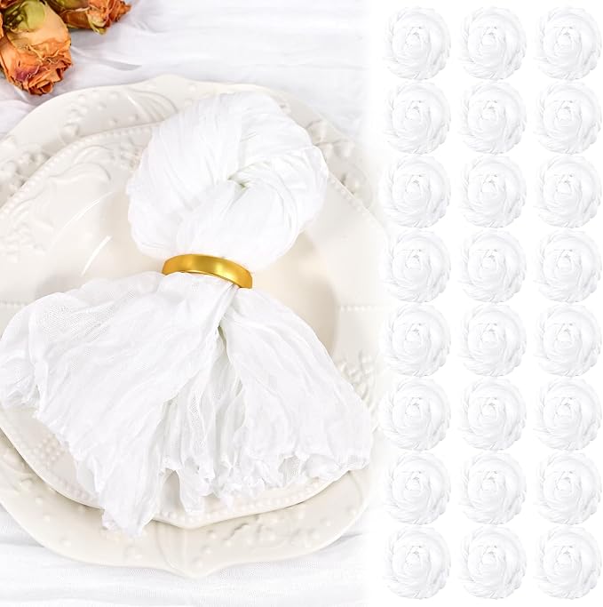 50 Pack White Cheesecloth Napkins 20"x20" Boho Washable Cloth Napkins Set of 50 Wrinkled Cheese Cloth Napkins Gauze Dinner Table Napkin for Wedding Party Baby Shower Birthday Decor by Showgeous