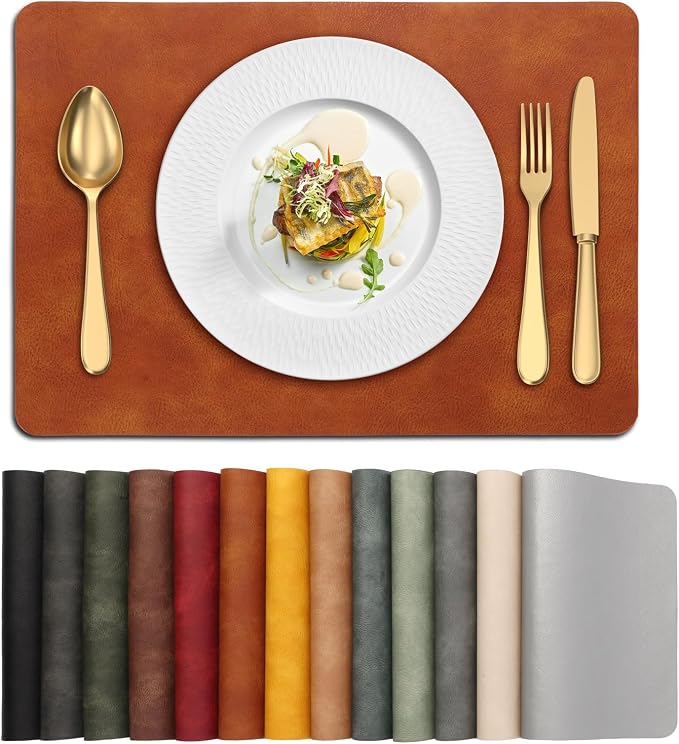 UnivoColors Placemats,Heat Resistant Placemats Set of 6 Washable 12 x 17 Inch,Waterproof Table Mats,Wipeable Pu Place Mats for Kitchen,Dining Room.Reddish Brown by UnivoColors