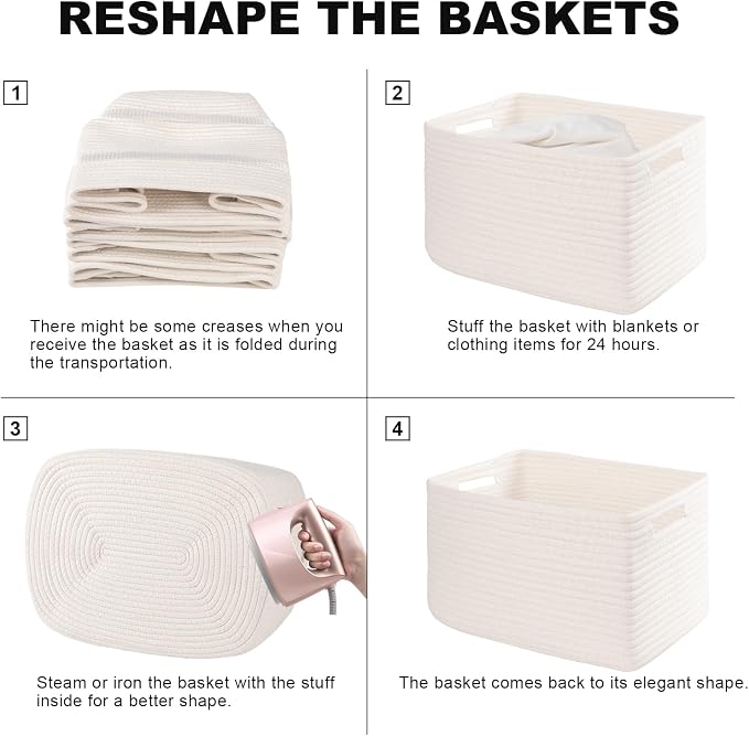 4 Pack Storage Baskets for Organizing, Woven Baskets for Shelves - Perfect for Toys, Books, Towels, and Clothes, Durable Gift Basket Bins Toy Storage, 15.7''Lx11.8''Wx7.8''H, White - Image 6
