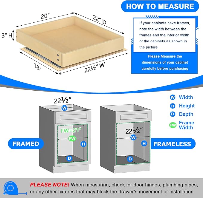 WelFurGeer Soft Close Pull Out Cabinet Organizer, 20" W x 22" D Cabinet Roll Out Drawers, Smooth Slide-Out Shelves for Kitchen Cabinets, Durable Pullout Drawers for Home & Kitchen Organization - Image 3
