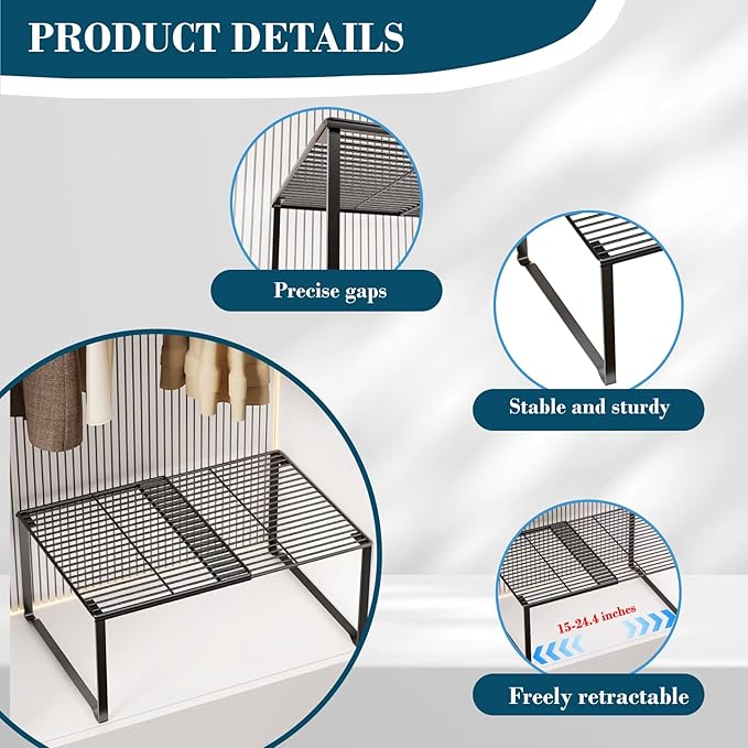 Extendable Metal Wire Shelf Organizer - Adjustable 15-24.4in Length, Stackable Storage Rack for Kitchen/Pantry/Bathroom/Shoe Cabinet/Tool Closet (4, White) - Image 4