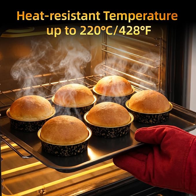 Beasea Mini Pie Pans with Lids, 120 Pack 4 Inch 7.3oz Disposable Cake Pans Aluminum Foil Pie Tart Baking Cups Tins Individual Dessert Containers Oven Dishes for Tart Cheesecake - Black Gold Speckles - Image 6