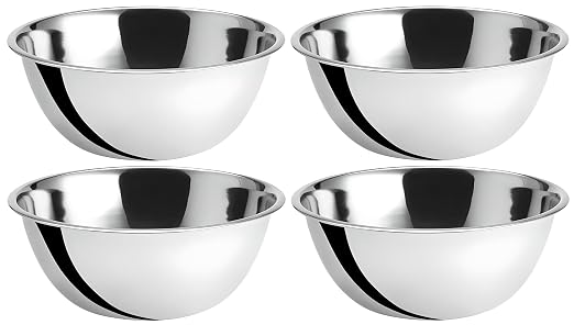 OCS Parts 4-Pack 8 Quart Mixing Bowls | 13.25-Inch Stainless Steel Bowls | Professional Grade Flat Base Mixing Bowls for Home and Commercial Kitchens by OCSParts