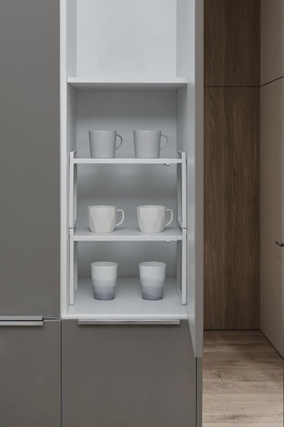 Nxconsu Expandable Shelf for Cabinets, Cabinet Shelf Riser, 12" White | Heavy-Duty Organizer Metal Dish Riser for Cabinets Holds 50LBS and Expands 13.4 to 24.5 in for Kitchen Pantry Plate Mug Spice - Image 6