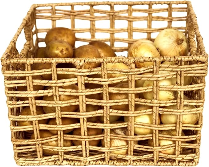 Handwoven Buri & Wicker Storage Baskets Set of 3 Open Weave, 12 x 10 x 8 In | Handwoven natural buri palm & wicker over sturdy iron frame, breathable storage for pantry shelve, toys towels & rustic décor - Image 7