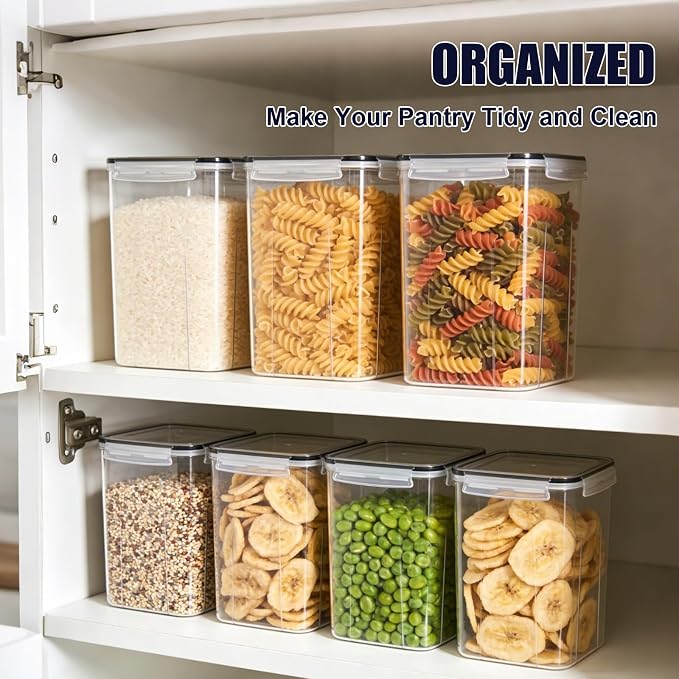 4pc 6.5L Large Airtight Plastic Canisters with Lids, Cups & Labels | Large BPA-Free Plastic Food Storage with Labels for Spaghetti, Cereal, Oats & Kitchen Pantry Organization, 4 Pack - Image 6