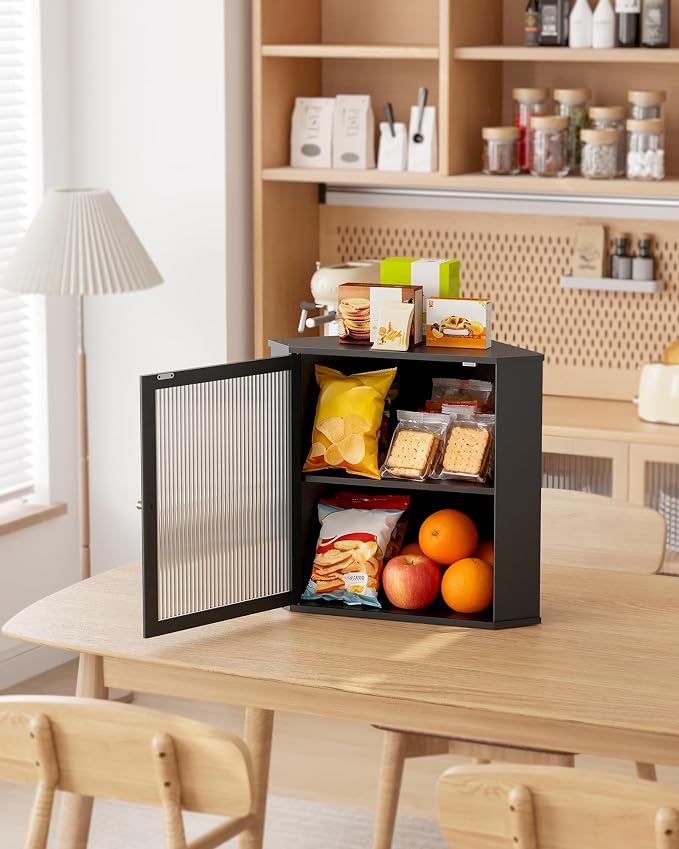 Kitsure Wooden Corner Bread Box for Kitchen Countertop, Large, Black | 2-Tier Bread Container with Magnetic Acrylic Door, Kitchen Counter Organizer for Snacks, Loaves,, Homemade Bread Storage - Image 7