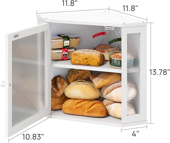 viewcare White Bread Box for Kitchen Counter, Bamboo Wood Large Capacity Bread Storage Bin with Acrylic Wavy Door Panel (White, Meduim) - Image 5