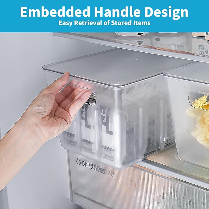 Clear Fridge Organizer with Handles & Lids, 6 Pack Large 11.5×7.5×6 Inch | Stackable Clear storage bins with handles, food organizer basket for kitchen, fridge, freezer - Image 6