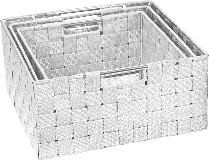 Sorbus Storage Box Woven Basket Bin Container Tote Cube Organizer Set Stackable Storage Basket Woven Strap Shelf Organizer Built-In Carry Handles (White) - Image 6