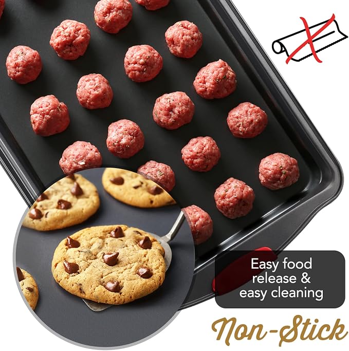 Eatex Nonstick Baking Sheet Set, 3-Piece Baking Pans Set with Silicone Handles, Carbon Steel Cookie Sheets for Baking, Commercial Grade Quality Oven Tray, Quarter/Jelly Roll/Half Sheet Pans for Baking - Image 4