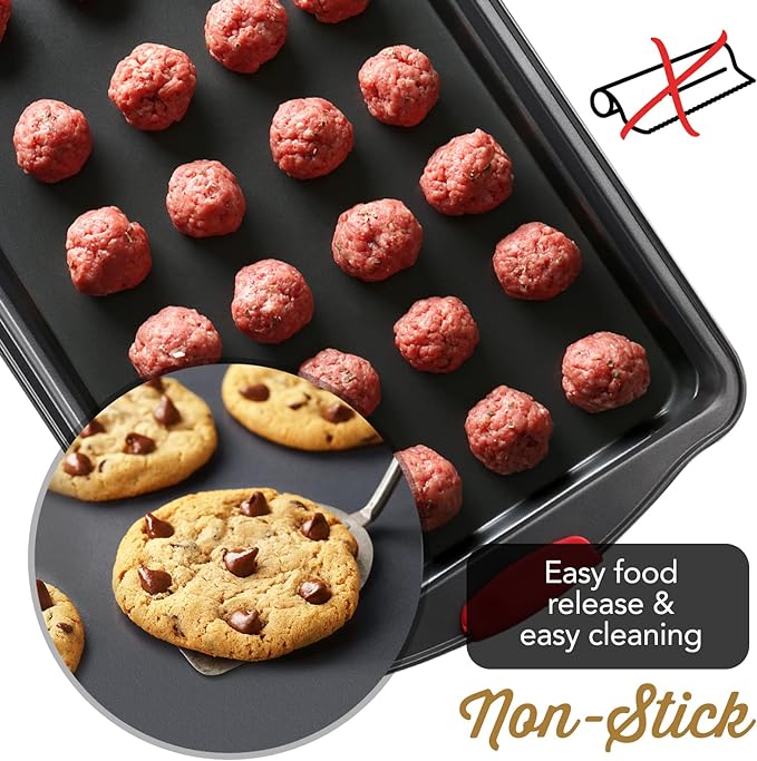 Eatex Nonstick Baking Sheet Set, 3-Piece Baking Pans Set with Silicone Handles, Carbon Steel Cookie Sheets for Baking, Commercial Grade Quality Oven Tray, Quarter/Jelly Roll/Half Sheet Pans for Baking - Image 4