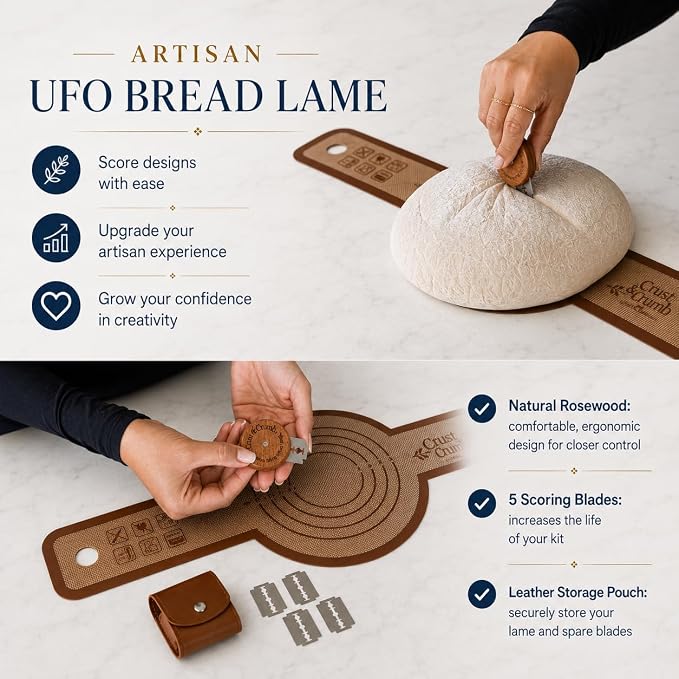 Complete Sourdough Starter Kit, 2 Bannteon Bread Proofing Baskets 9" & 10", UFO Bread Lame, Food Scale, Starter Jar, Silicone Baking Mat, Stainless Steel Dough Scraper and Flour Sifter, Recipes - Image 4