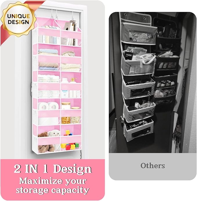Pink Over The Door Organizer 5 Tiers, Extra Large Behind Door Storage of 10 Compartments, 50 lbs Weight Capacity Over The Door Storage for Closet, Diaper Organizer - Image 2