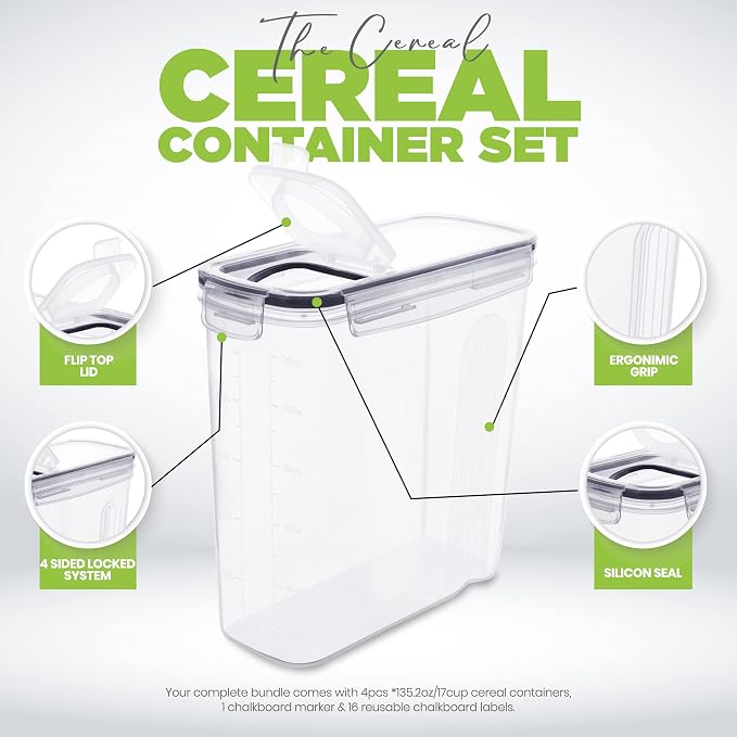 Utopia Kitchen Cereal Containers Storage Set, 2 Pack, 4L, Clear | Airtight Food Storage Containers with Lids, BPA-Free Cereal Dispensers for Pantry Organization and Storage - Image 4