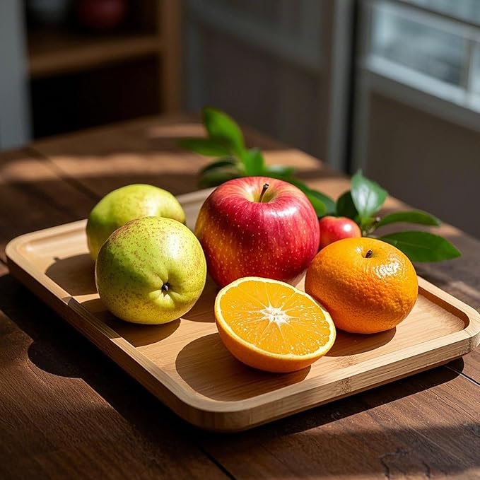 JOIKIT 3 Pack 12 Inch Bamboo Platter, Fine Polished Sqaure Wood Plates Bamboo Serving Tray for Holding Fruit, Bread, Cheese, Nut, Coffee, Tea, Plant Saucer - Image 5