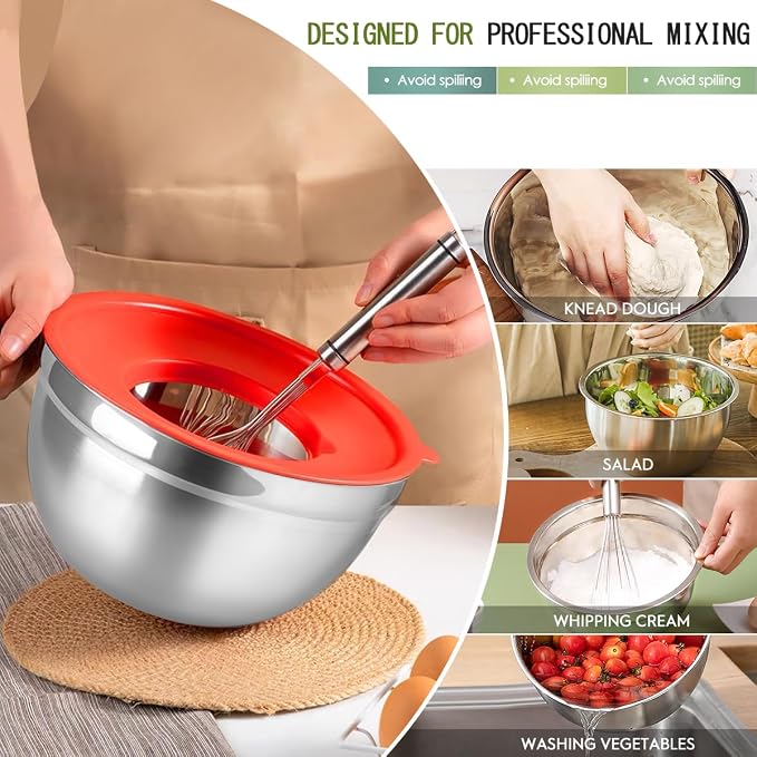 JUJOJB Mixing Bowls With Lids Set,Stainless Steel Mixing Bowls Set With 3 Grater,Metal Nesting Bowls For Kitchen Baking Refrigerator Meal Prep Food Organizer,7 Size(Multicolor) - Image 5