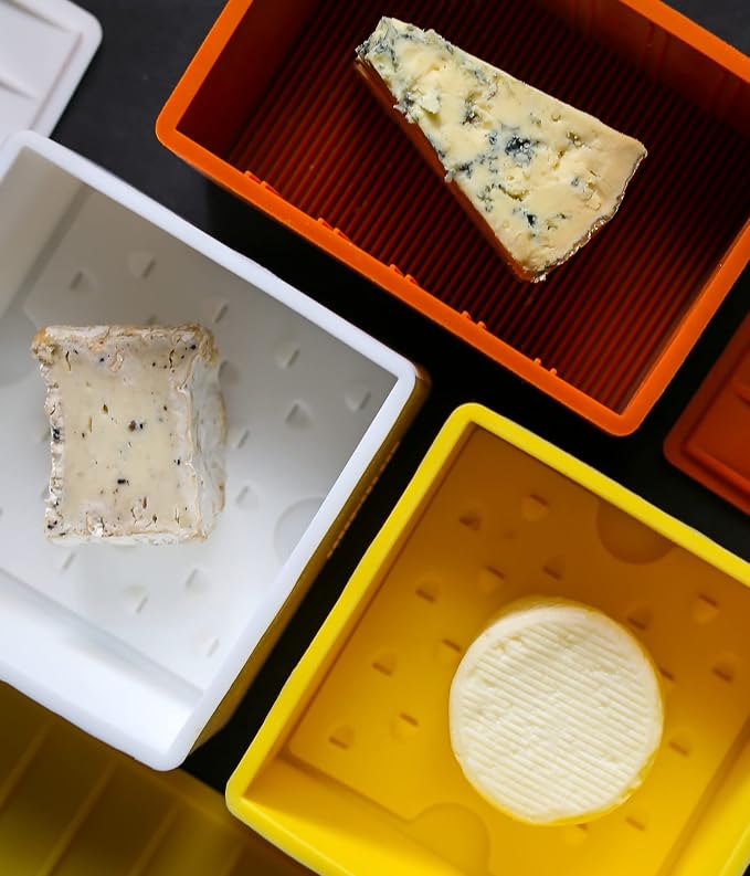 Cheese Vault for Soft Cheese - Reusable Artisan Cheese Storage Container for Fridge - Food Grade Silicone Cheese Container 5x5x3.5” - Easy to Clean Cheese Keeper for Refrigerator – Orange - Image 7