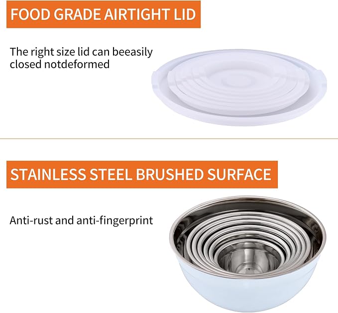 White Mixing Bowls With Airtight Lids,Stainless Steel Bowl,Salad Bowls 7 Piece Colorful Nesting Bowl White Kitchen Accessories,Size 7,3.6,2.7,2.1,1.5,1.1,0.8QT Stackable Design - Image 5