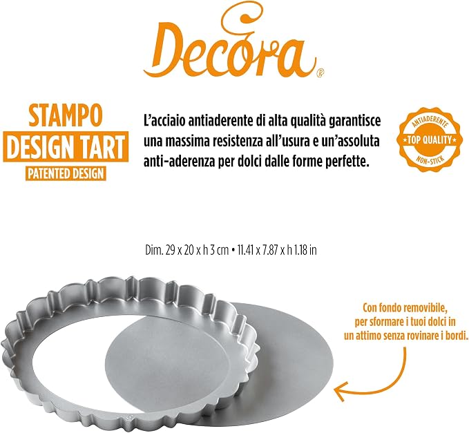Decora 0075055 Nonstick Steel Oval Tart Pan 11.4 Inch x 7.9 Inch x 1.2 Inch High with Loose Removable Bottom, for Easy Demolding, Professional Design Registered, Patented - Image 2