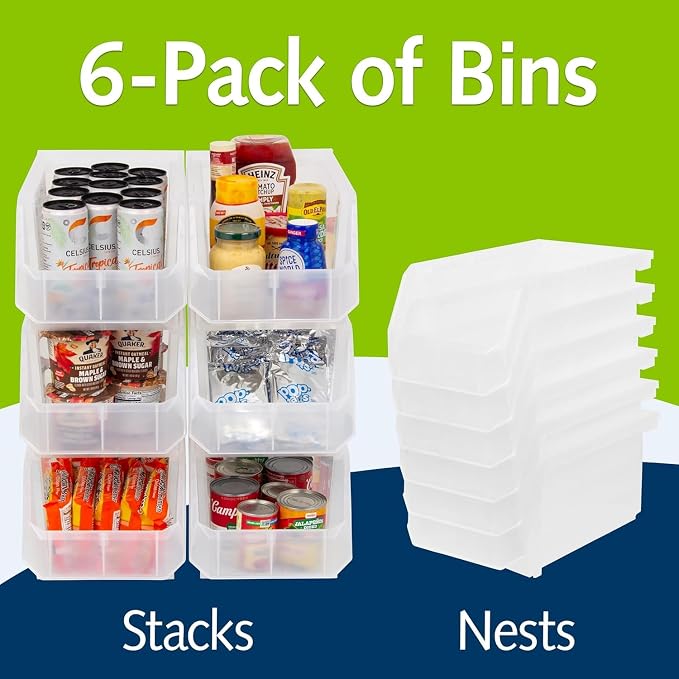 Akro-Mils ReadySpace Large Stackable Plastic Storage Bins, 6-Pack, Clear | Open-Front Stackable Bins For Garage, Pantry, Closet & Office, 14,8"L X 8"W X 7"H, Nests When Empty, Durable Plastic, - Image 4