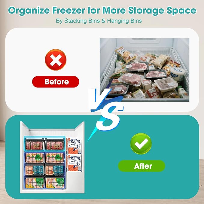 Freezer Organizer Bins, 2 Pack Expandable Stackable Chest Freezer Containers with Hanging Handles, Adjustable From 14.6" to 24.8" Storage Baskets for Fridge, Deep Freezer, Cabinet, Kitchen, Pantry - Image 5