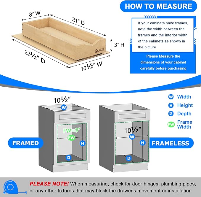WelFurGeer Soft Close Pull Out Drawers for Cabinets, 8" W x 21" D Pull Out Cabinet Drawer with Heavy Duty Slides, Pull Out Cabinet Organizer, Cabinets Roll Out Drawers, Pull-Out Home Organizers - Image 5