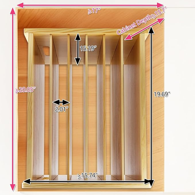 Wooden Tray Dividers for Kitchen Cabinet, 7 Tier Large Size Tray Dividers, 19.7 in x15.74 in x15.2 in, for Cookie Sheets, Baking trays, Cutting Board, Pans, for Organizing Cabinets, 5 Years Warranty - Image 3