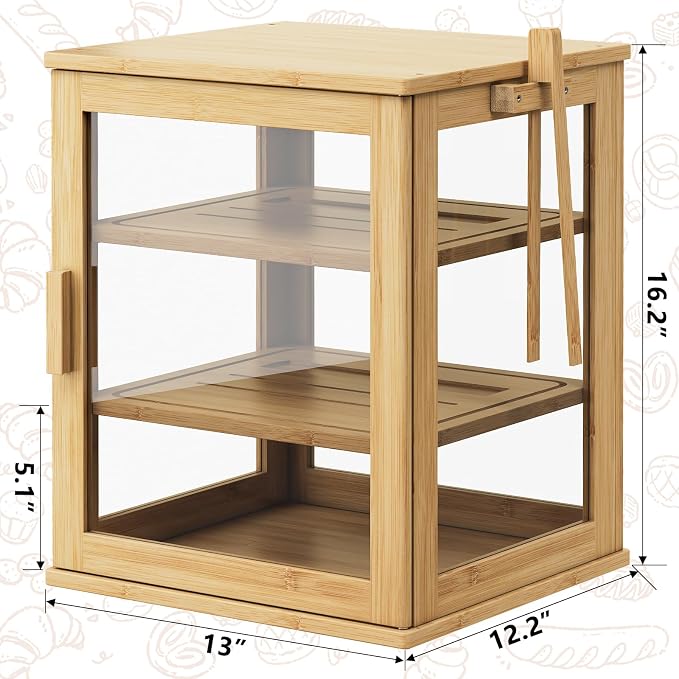 WOWLIVE Bread Box for Kitchen Countertop, 3 Layers Bread Storage Container | Large Bamboo Bread Bin for Homemade Bread with Window, Farmhouse Breadbox Organizer for Cabinet, Natural, Extra Large - Image 3