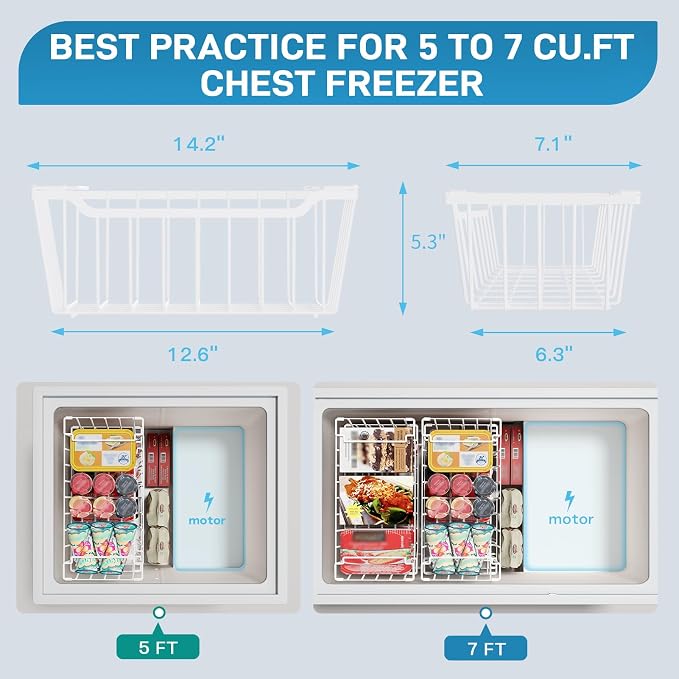 SUNALLY Freezer Organizer Bins, 4 Pack Stackable Pantry Storage Bins, White | Chest Freezer Organizer for 5-7 Cu.FT Deep Freezer to Sort Frozen Meats & Food, Wire Baskets for Pantry Organizers & Storage - Image 2