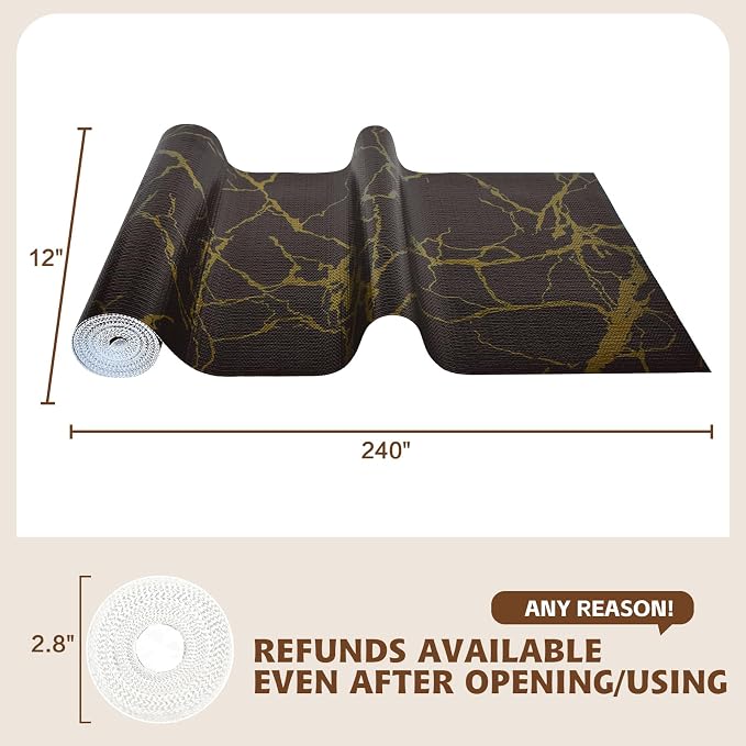 2-Layer Drawer and Shelf Liner for Kitchen Cabinet: 23.6in X 30Ft Non Slip | Waterproof Shelf Paper Non Adhesive Refrigerator Liners Black/Gold Marble Easy Liners for Bathroom with Knife Tape Measure - Image 2