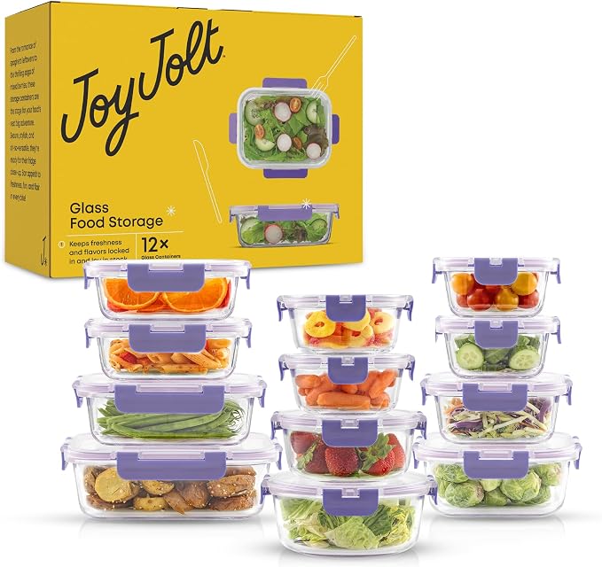 JoyJolt 24pc Borosilicate Glass Storage Containers with Lids | 12 Airtight/Freezer Safe Food Storage Containers for Pantry and Kitchen | Meal Prep Container for Lunch | Glass Tupperware Set - Image 9