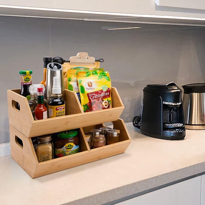 2 Set Bamboo Storage Bin, Pantry Organization and Storage Baskets, Kitchen Organization, Potato and Onion Storage Bin - Ideal for Pantry, Countertop, and Vegetable Storage - Image 2