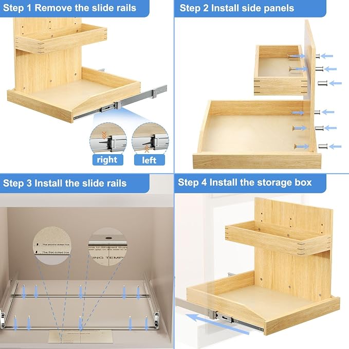 LOVMOR Soft Close Under Sink Organizer 22½” W x 21” D, Pull Out Cabinet Organizer with U Bracket, 2 Tier Slide Out Shelf for Kitchen Bathroom Sink(Left) - Image 4