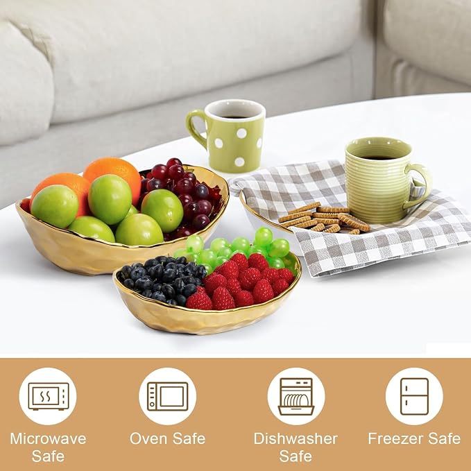 Fruit Bowl for Kitchen Counter, Tiered Fruit Basket for Countertop, 3 Tier Ceramic Fruit Basket with Metal Stand, Fruit Bowl for Fresh Fruit&Veggies (Gold) - Image 7