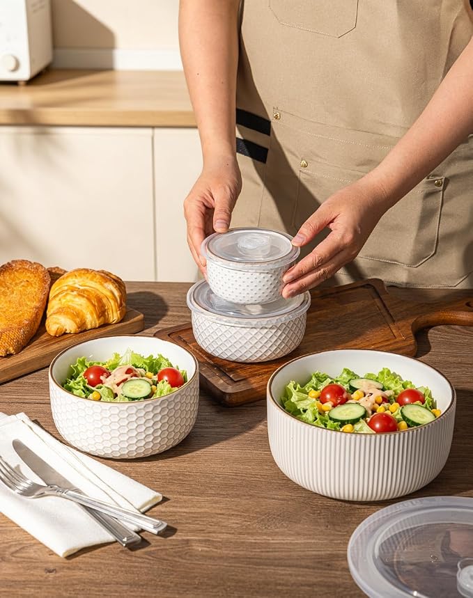 GBhome Ceramic Mixing Bowls Set of 4, Stoneware Nesting Serving Bowls | 48/30/18/10 oz For Prep, Baking, Serving, Gift, Microwave and Dishwasher Safe, Embossed Dishware Collection-Off White - Image 7